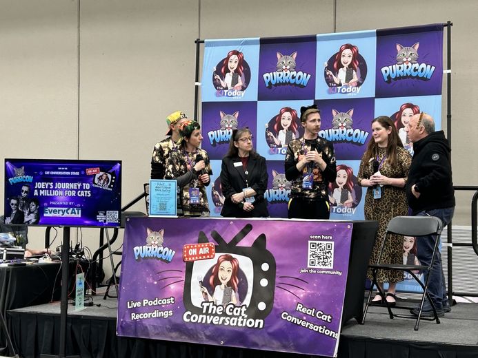 Live podcast recording on The Cat Conversation stage at PurrCon